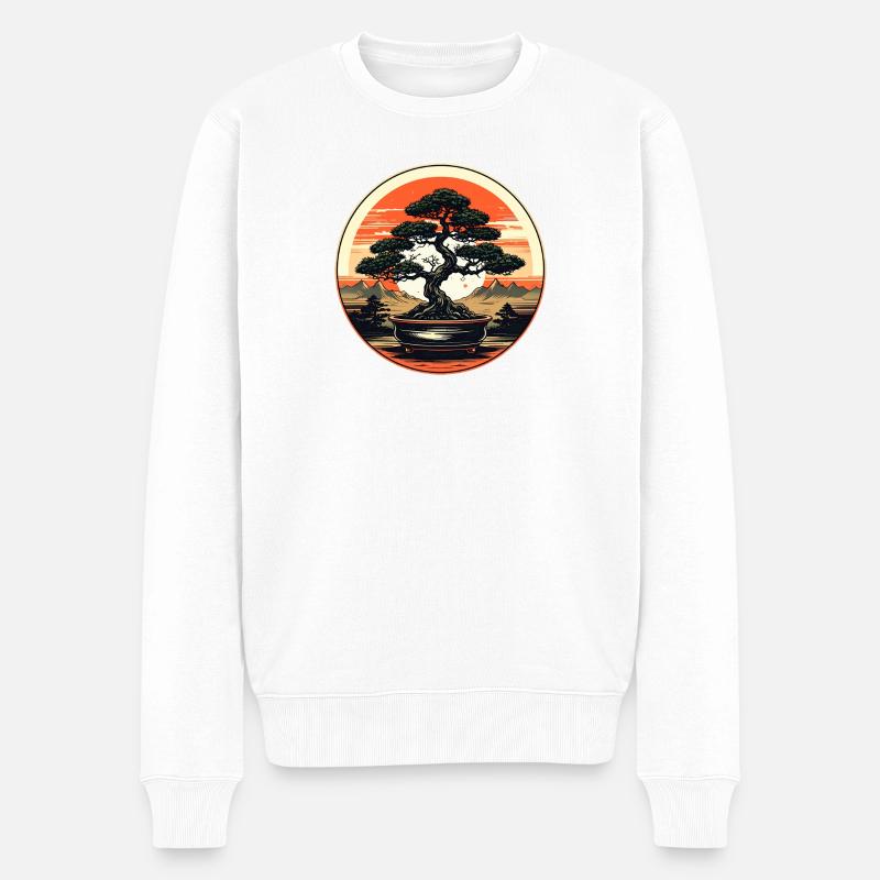 Bonsai im Sonnenuntergang - Männer Premium Bio Pullover - Weiß