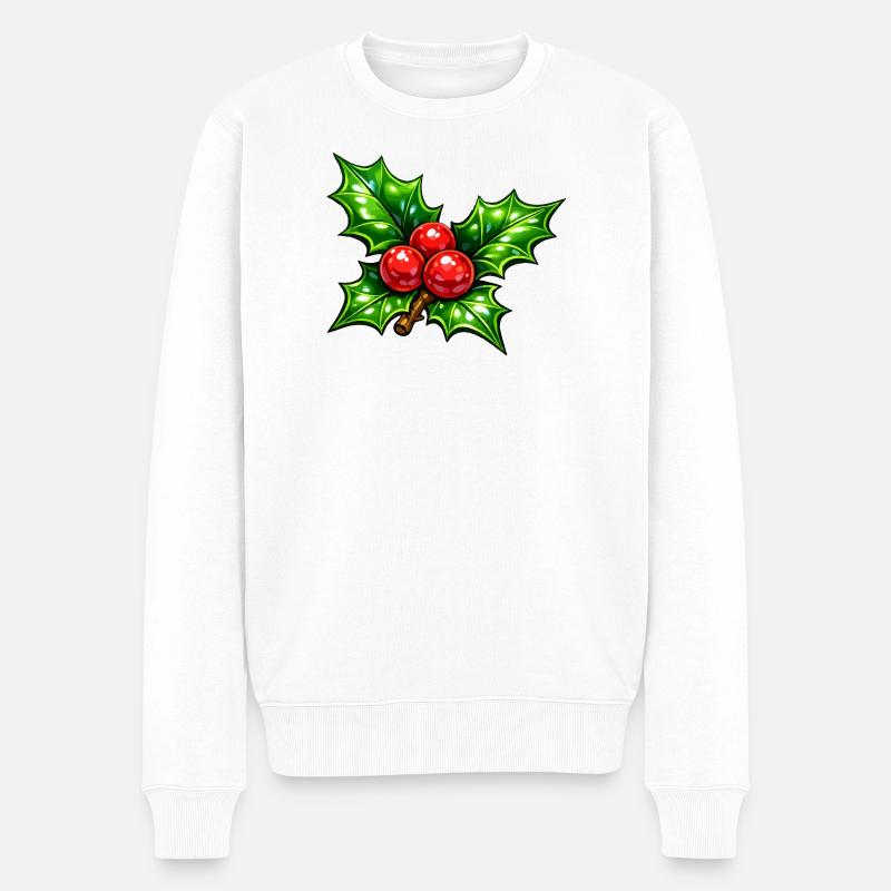 Stechpalme mit Beeren - Männer Premium Bio Pullover - Weiß