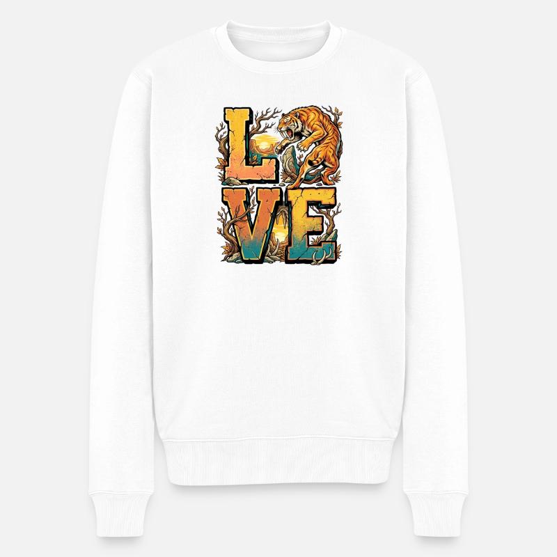 Löwe LOVE Dschungel-Style - Männer Premium Bio Pullover - Weiß