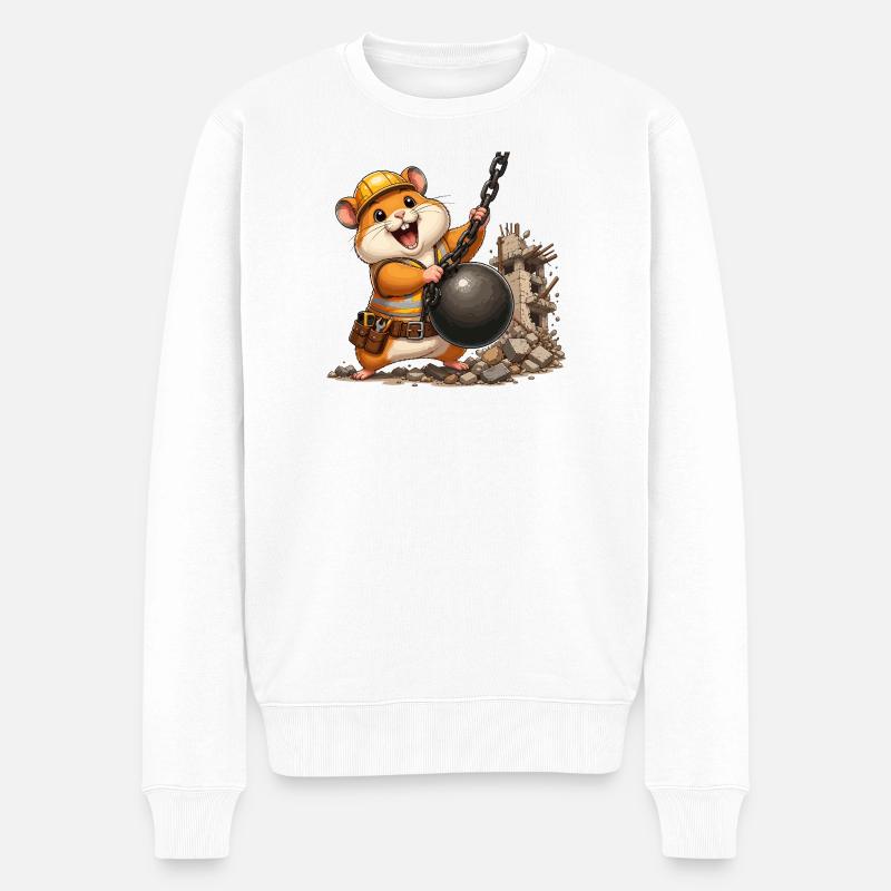 Bauhamster mit Abrissball - Männer Premium Bio Pullover - Weiß