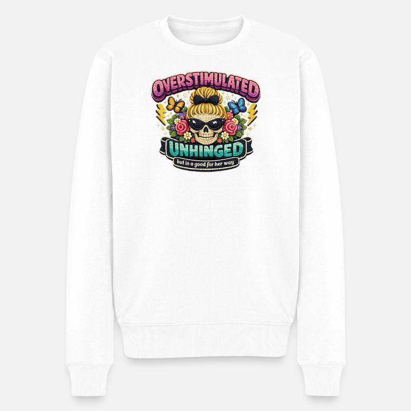 Overstimulated Unhunged Patch Geschenk - Männer Premium Bio Pullover - Weiß