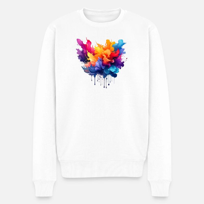 Farbexplosion Farbfluss - Männer Premium Bio Pullover - Weiß