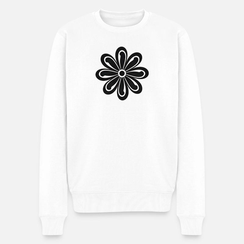 Schwarzweiß Blüten-Dessin - Männer Premium Bio Pullover - Weiß