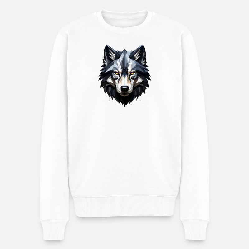 Geometrischer Wolfkopf - Männer Premium Bio Pullover - Weiß