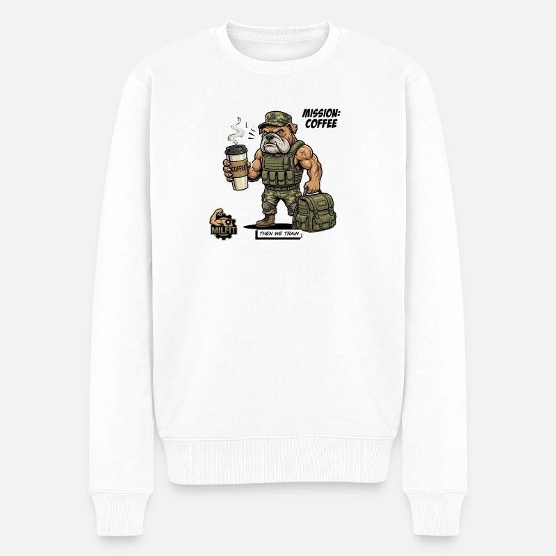 Kampfbereiter Hund: Kaffee-Mission - Männer Premium Bio Pullover - Weiß