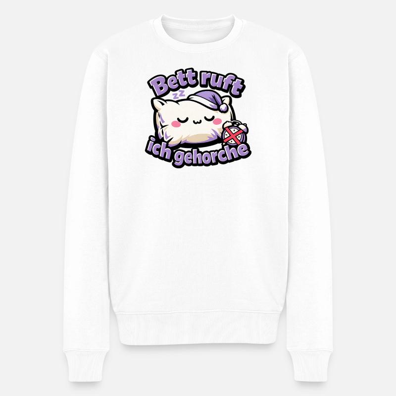 Schlafende Kuschelkatze Bettruf - Männer Premium Bio Pullover - Weiß