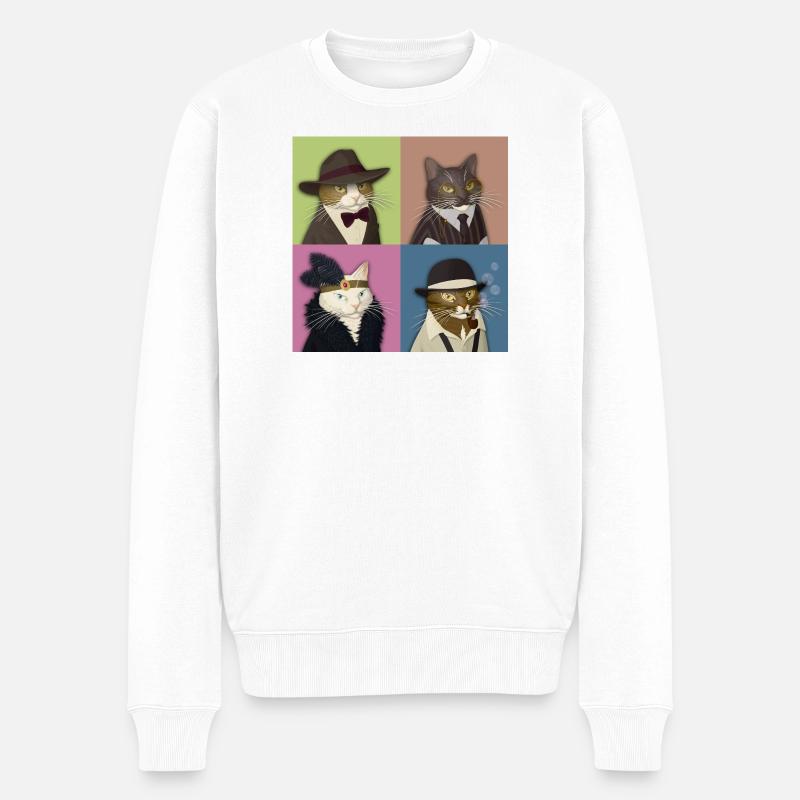 Dapper Cats Quartett - Männer Premium Bio Pullover - Weiß
