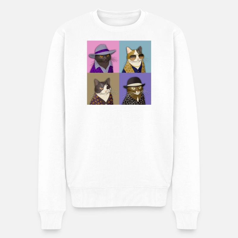 Badass Cat Quartet - Männer Premium Bio Pullover - Weiß