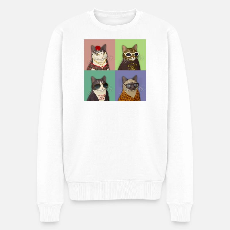 Alt Cats Quartett - Männer Premium Bio Pullover - Weiß