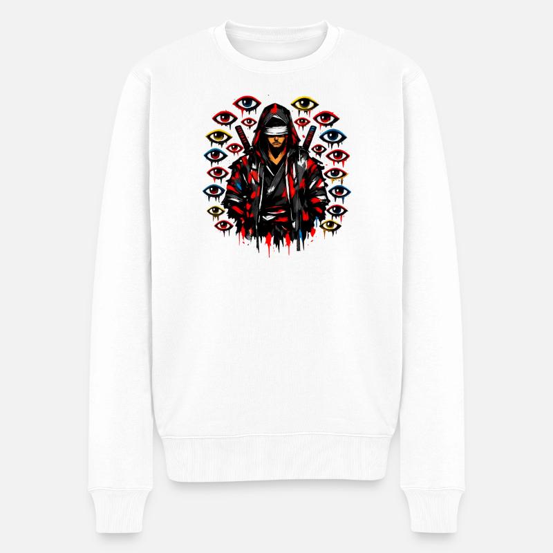 Ninja im Schatten mit Augenring - Männer Premium Bio Pullover - Weiß