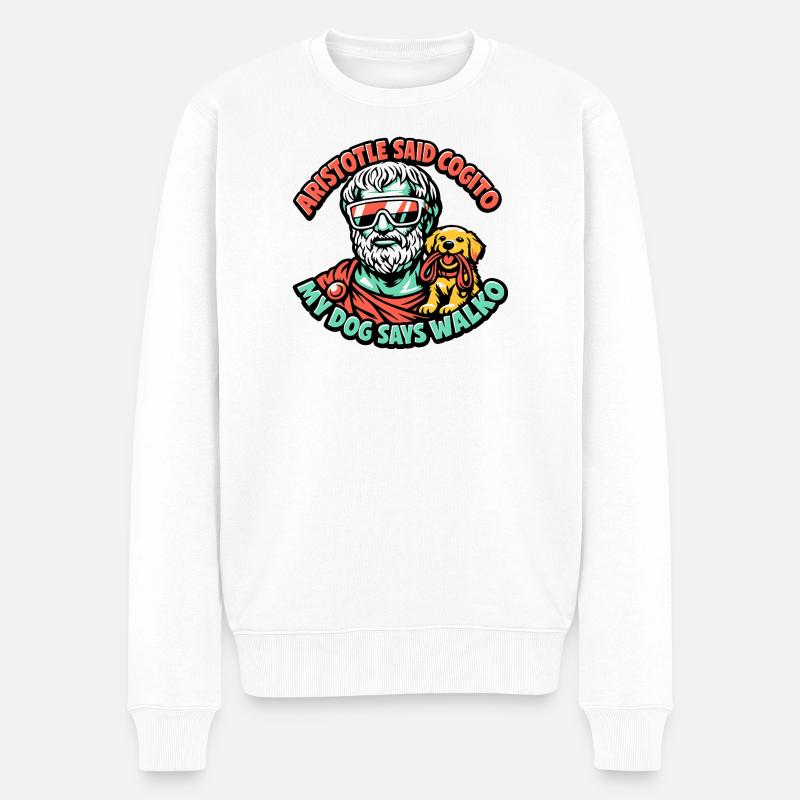 Aristoteles Hund sagt Walk - Männer Premium Bio Pullover - Weiß