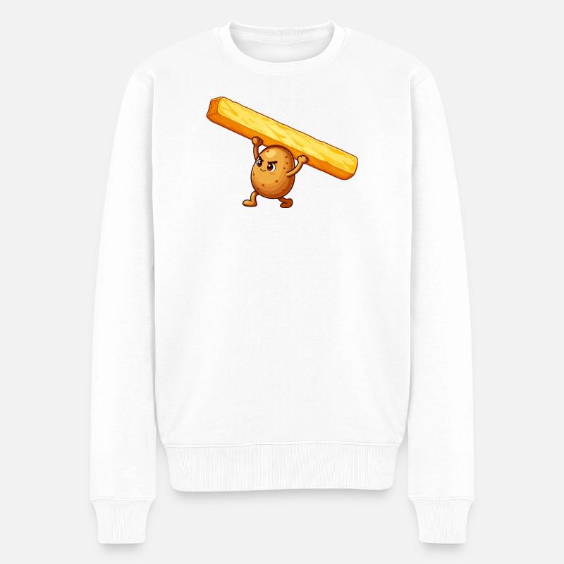 Kartoffelheld mit Pommes - Männer Premium Bio Pullover - Weiß