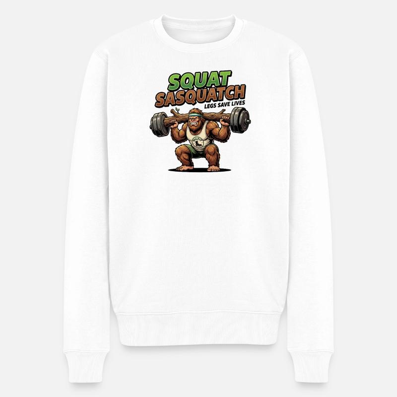 Sasquatch Squat Power - Männer Premium Bio Pullover - Weiß