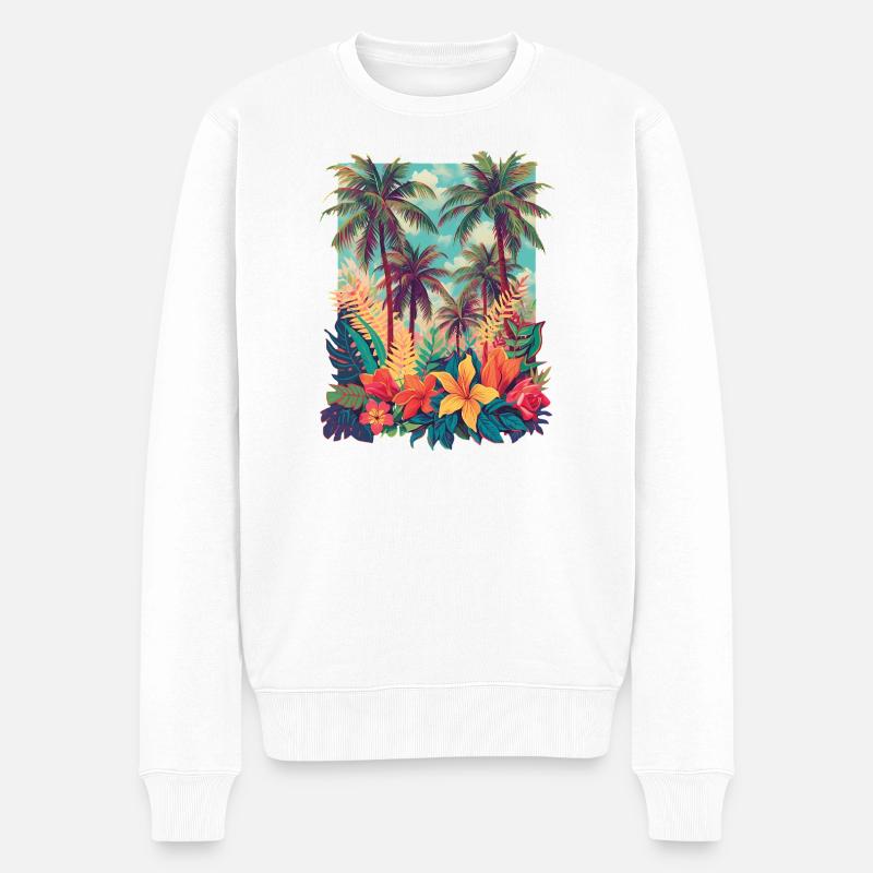 Plage des Fleurs Tropicales - Pull Premium bio Homme - blanc