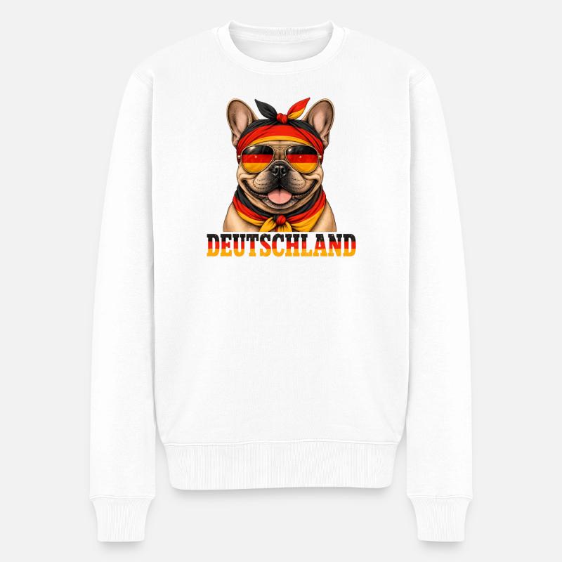 Deutschland-Hund mit Flaggen-Sonnenbrille - Männer Premium Bio Pullover - Weiß