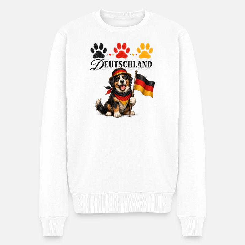 Deutschland Hund mit Flagge Pfoten - Männer Premium Bio Pullover - Weiß