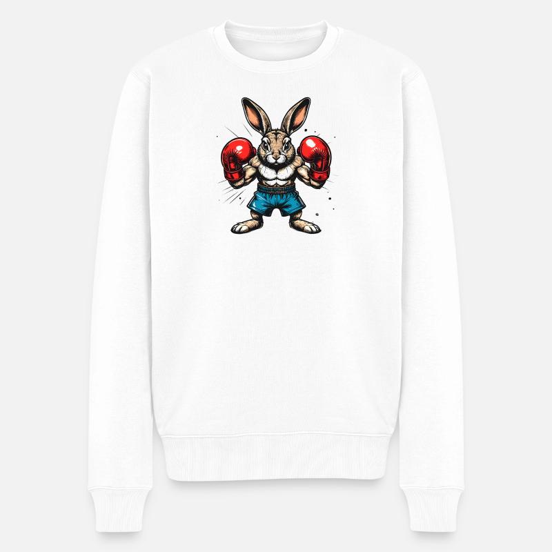 Boxender Hase mit Boxhandschuhen - Männer Premium Bio Pullover - Weiß