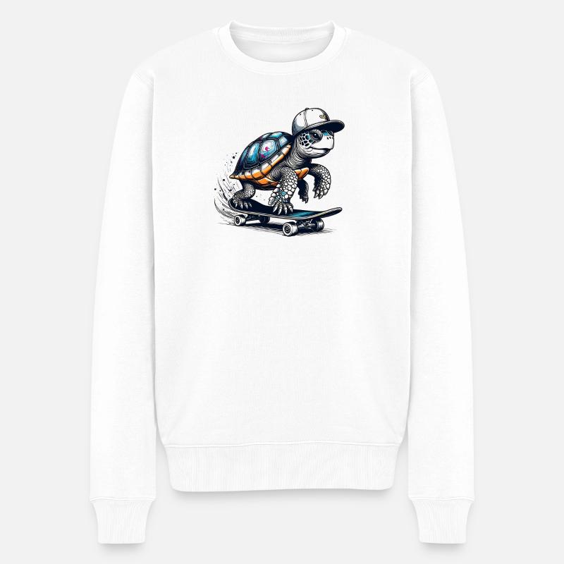 Techno Skater Schildkröte - Männer Premium Bio Pullover - Weiß