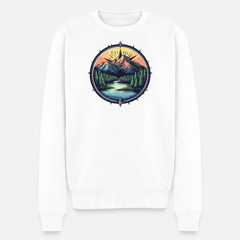 Berge Kompass - Männer Premium Bio Pullover - Weiß