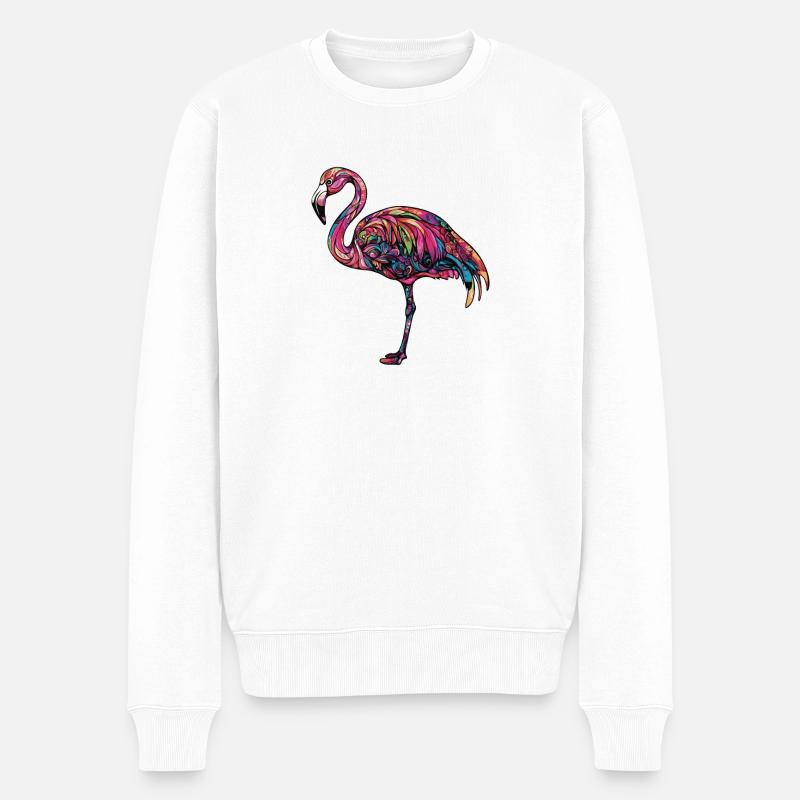 Flamingo Bunt - Männer Premium Bio Pullover - Weiß