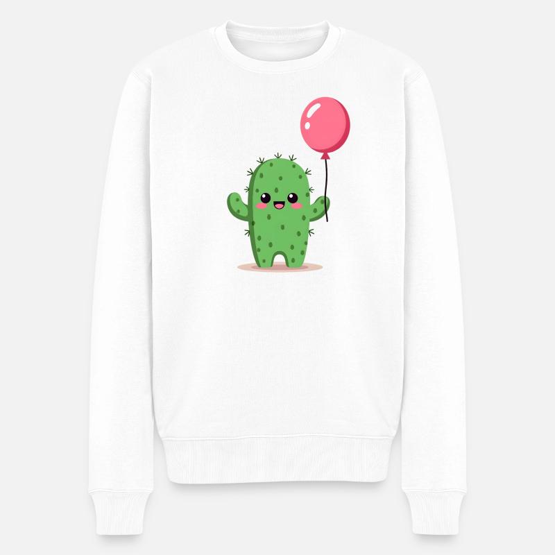 Kaktus mit Ballon - Männer Premium Bio Pullover - Weiß