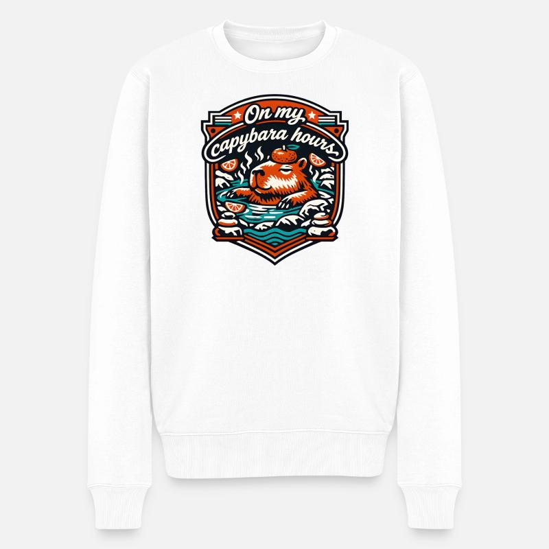 Capybara Stunden Entspannungsbad - Männer Premium Bio Pullover - Weiß