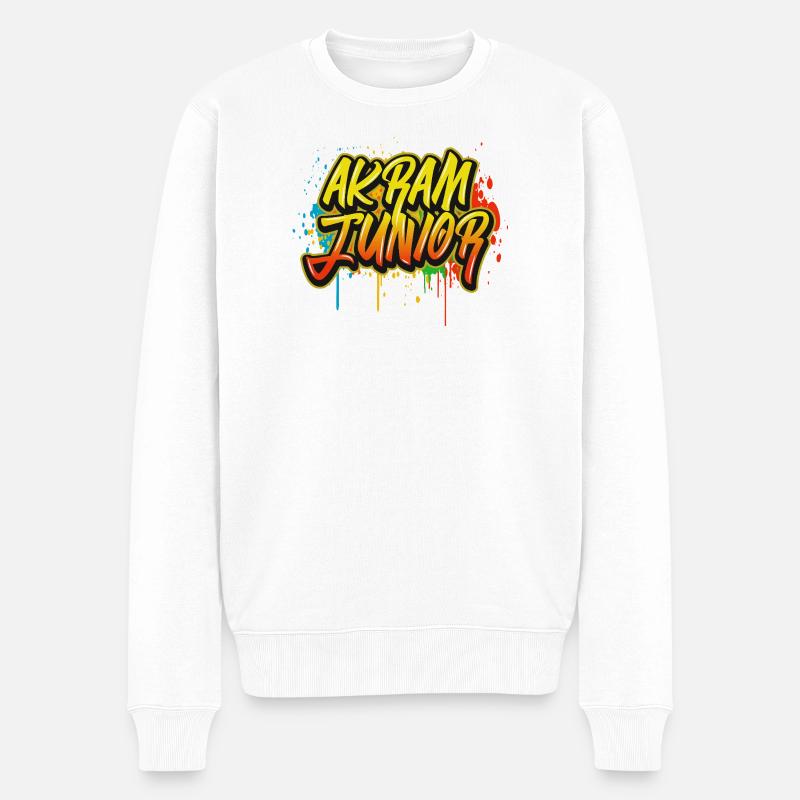 Akram Junior Graffiti - Männer Premium Bio Pullover - Weiß