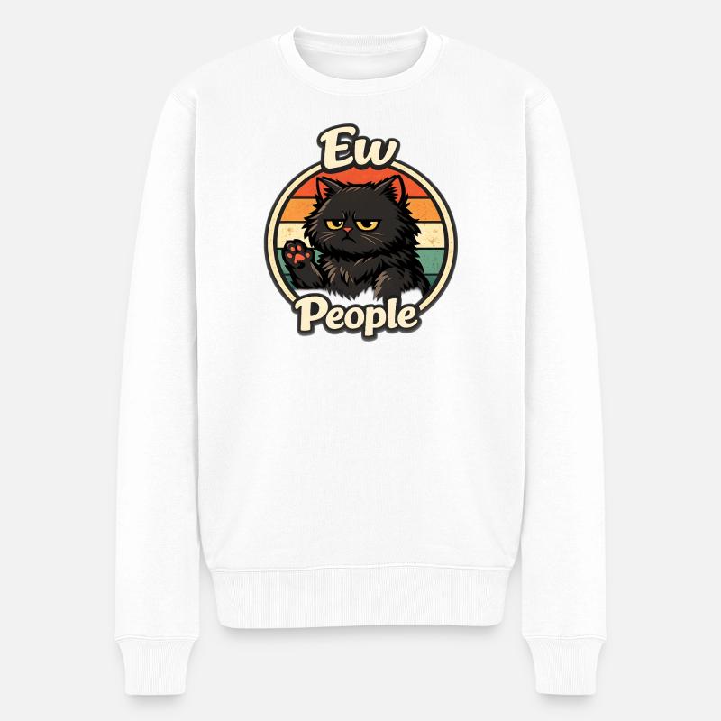 Grummelige Retro-Katze im Sunset - Männer Premium Bio Pullover - Weiß