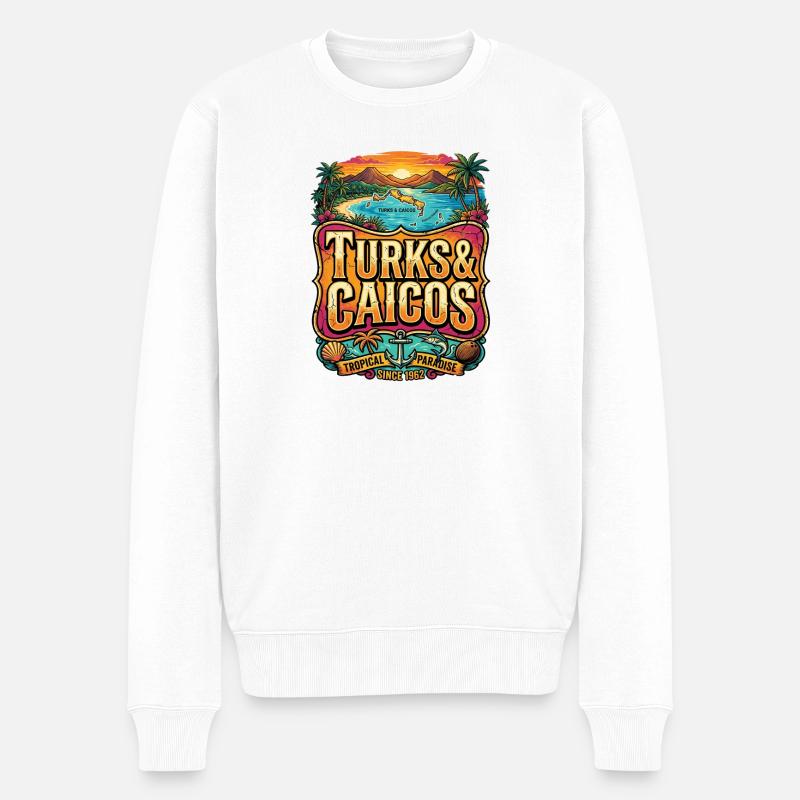 Turks & Caicos Retro Sign - Männer Premium Bio Pullover - Weiß