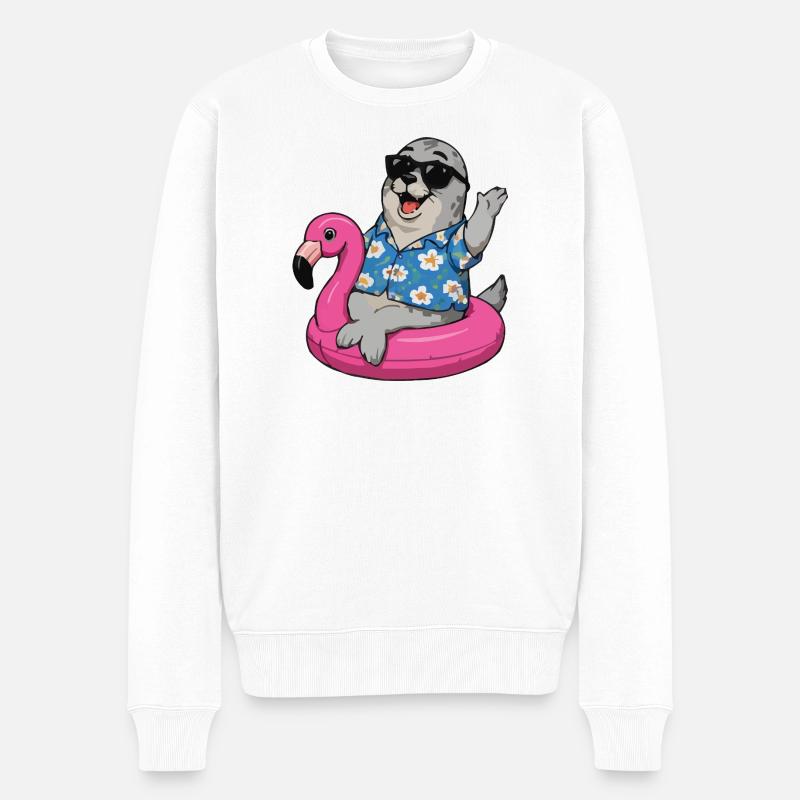 Robbe Hawaii Humor - Männer Premium Bio Pullover - Weiß