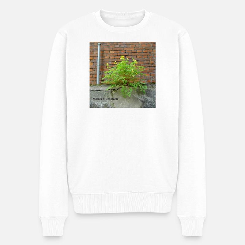 Mauerblümchen am Mauerwerk - Männer Premium Bio Pullover - Weiß