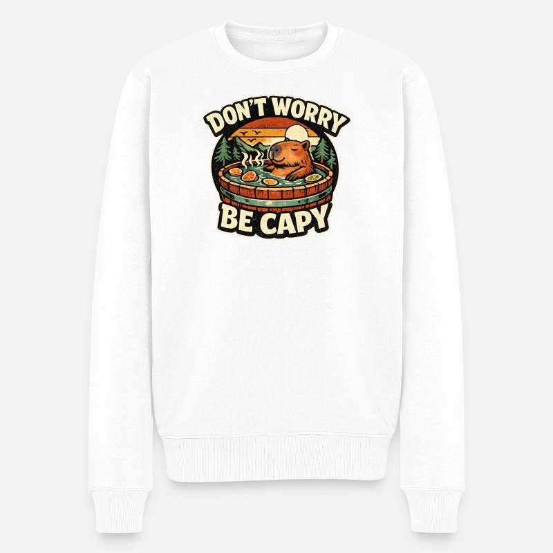 Capybara Whirlpool Abend - Männer Premium Bio Pullover - Weiß