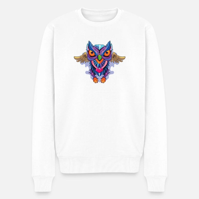 Eule - Männer Premium Bio Pullover - Weiß