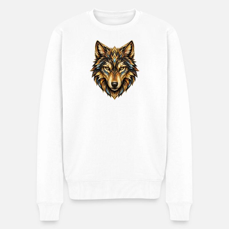 Goldene Wolf-Mosaik - Männer Premium Bio Pullover - Weiß