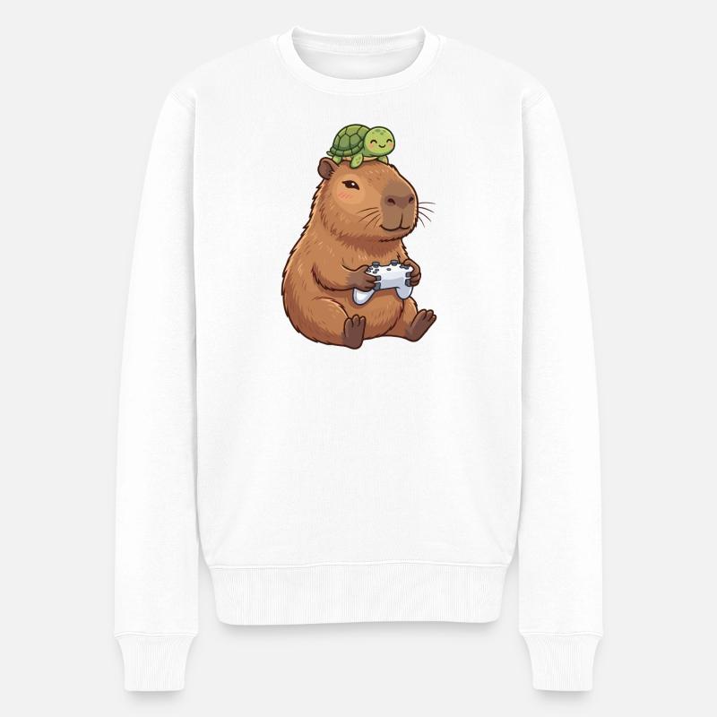 Capybara Game Buddy Duo - Männer Premium Bio Pullover - Weiß