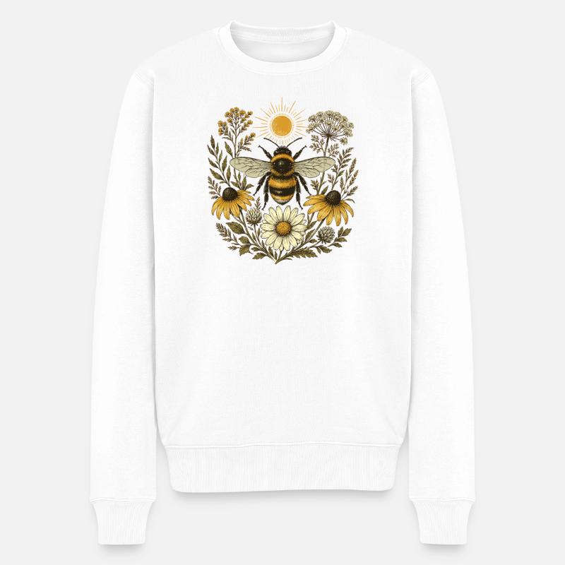 Hummel-Wildblumen - Männer Premium Bio Pullover - Weiß