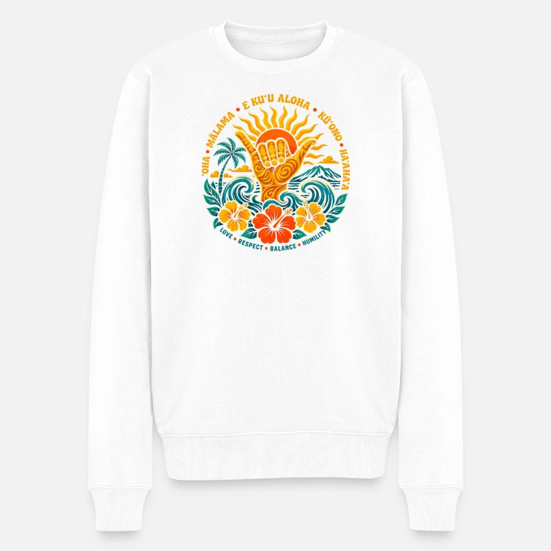 Aloha Shaka Werte - Männer Premium Bio Pullover - Weiß