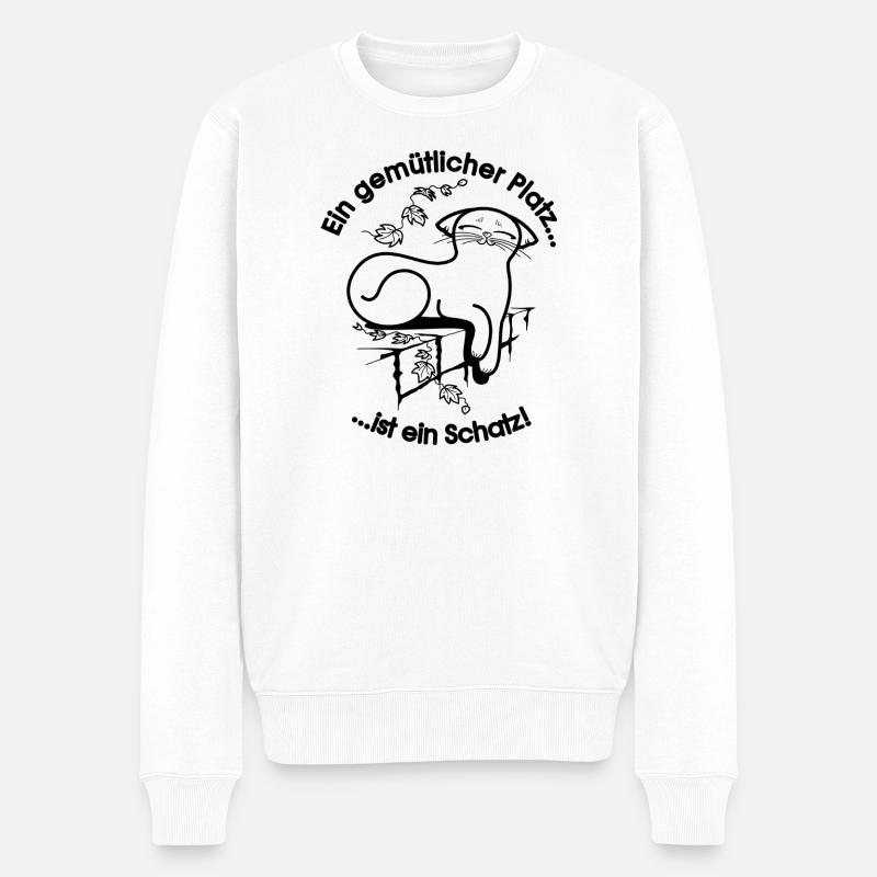 Gemütliche Katze - Männer Premium Bio Pullover - Weiß