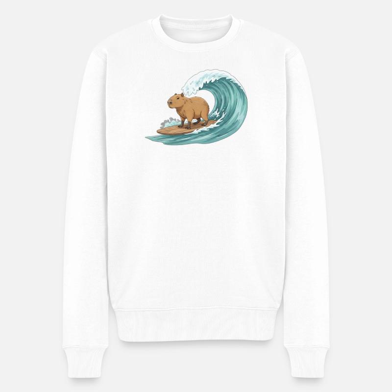 Capybara auf Surfbrett - Männer Premium Bio Pullover - Weiß