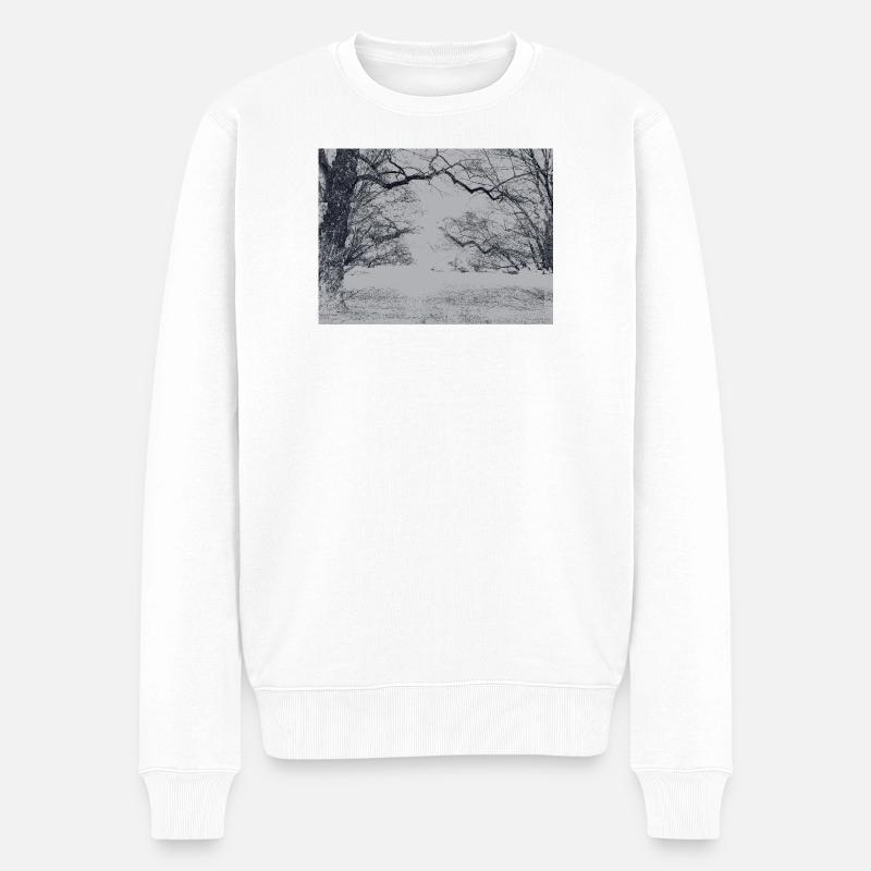 Schwarzweiß Winterszene Wald - Männer Premium Bio Pullover - Weiß