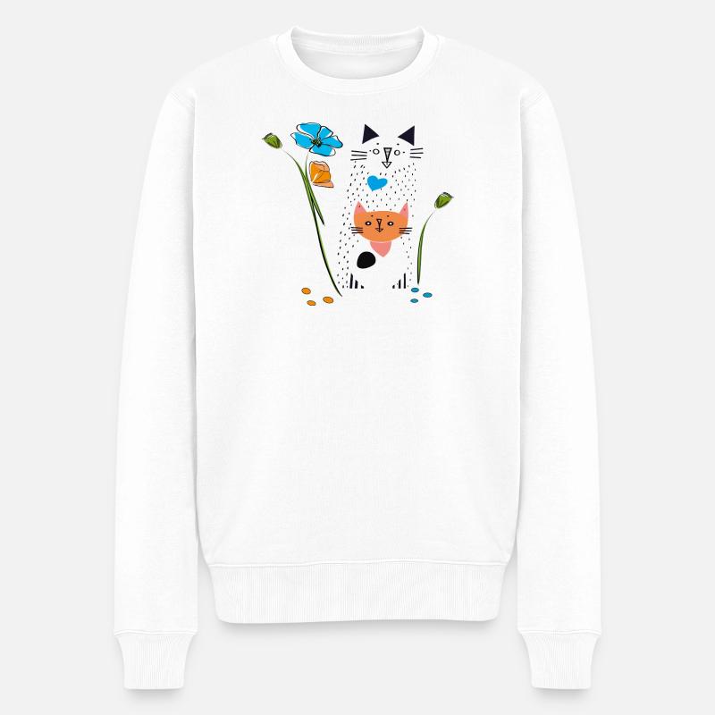 Chat noir aux fleurs - Pull Premium bio Homme - blanc