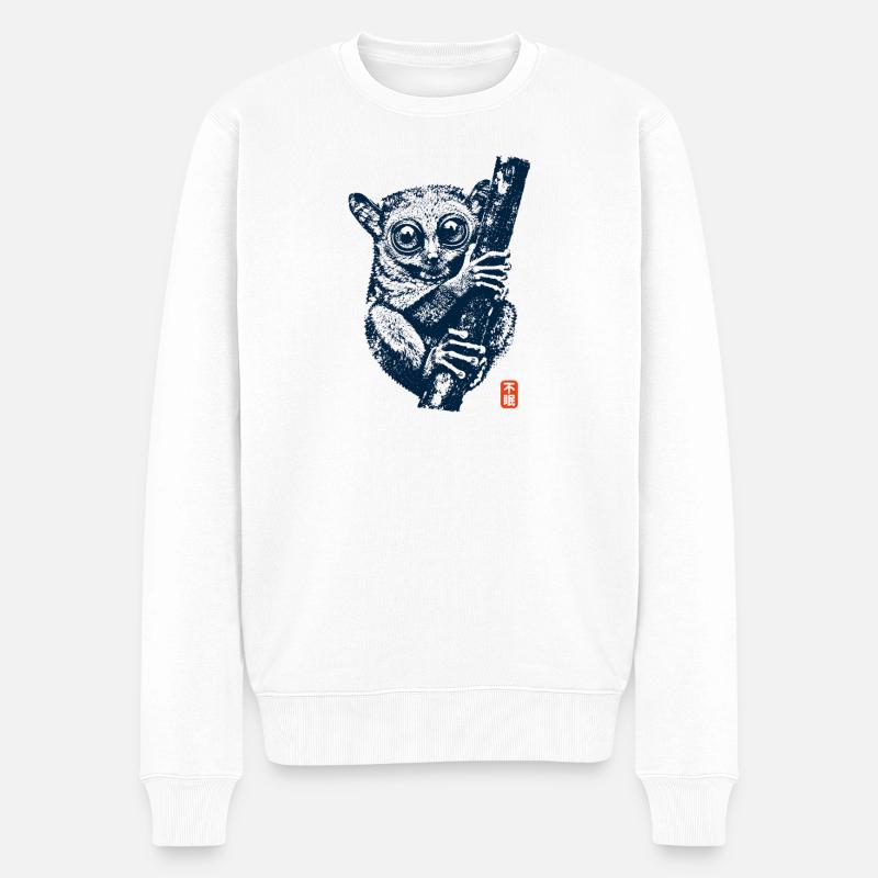 Tarsier mit Kanji - Männer Premium Bio Pullover - Weiß