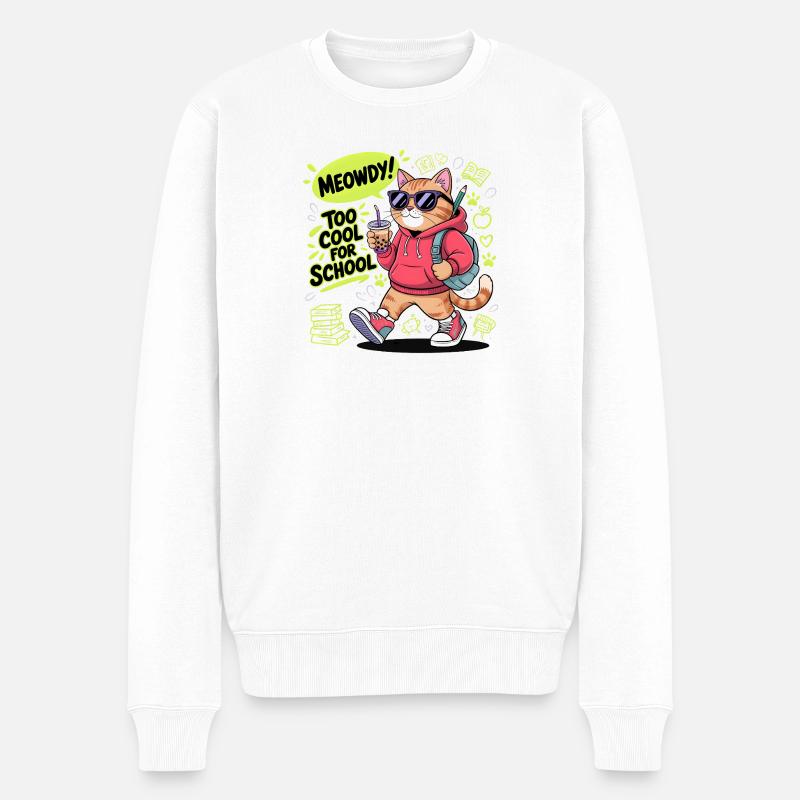 Schulkatze - Männer Premium Bio Pullover - Weiß