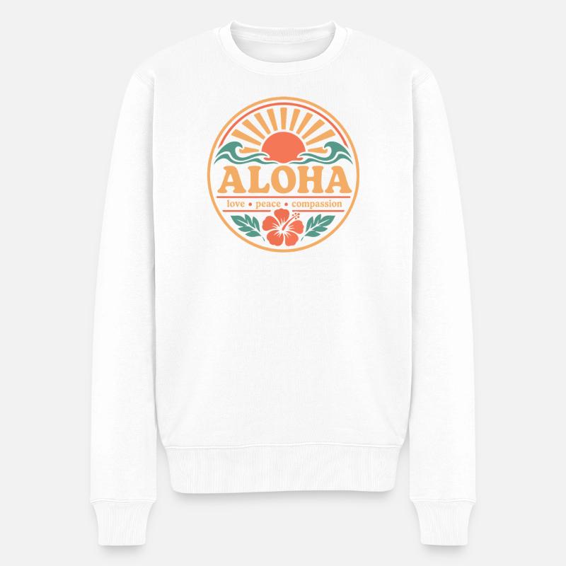 Aloha Frieden Mitgefühl - Männer Premium Bio Pullover - Weiß