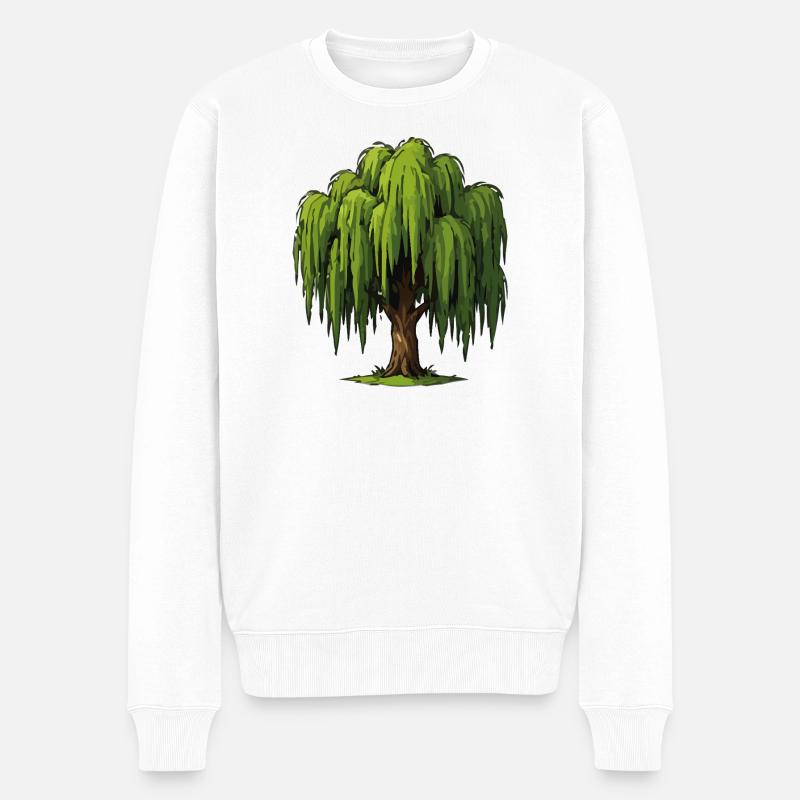 Weinende Weide Grafik - Männer Premium Bio Pullover - Weiß