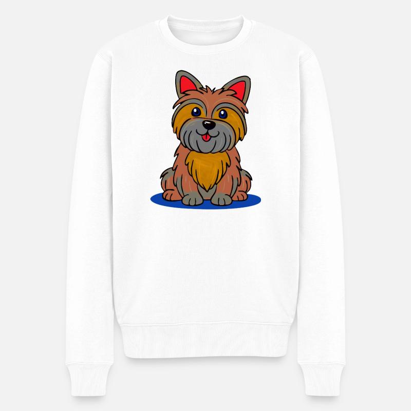 Fröhlicher Yorkie (Comic) - Männer Premium Bio Pullover - Weiß