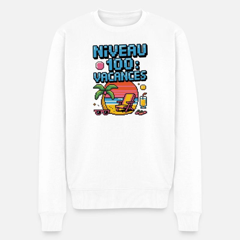 Level 100 Urlaubs-Pixelkunst - Männer Premium Bio Pullover - Weiß