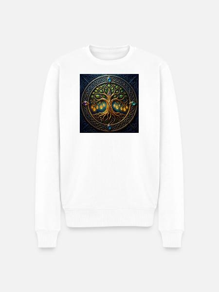 Arbre mystique aux bijoux et nœuds - Pull Premium bio Homme - blanc