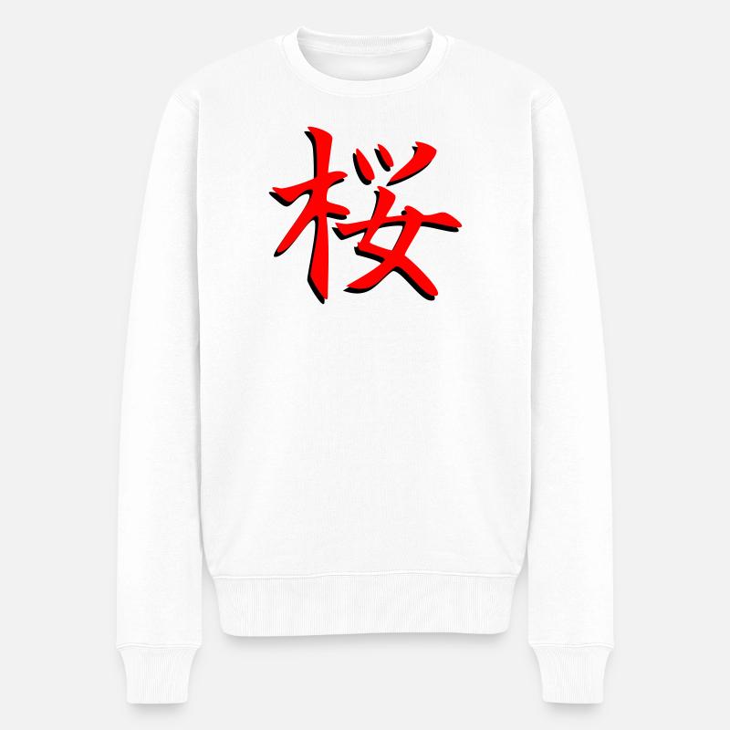 Sakura-Kanji-3D - Männer Premium Bio Pullover - Weiß
