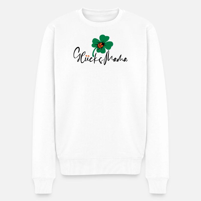 Glück Mama Kleeblatt - Männer Premium Bio Pullover - Weiß